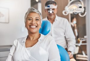 woman smiling in dentist chair